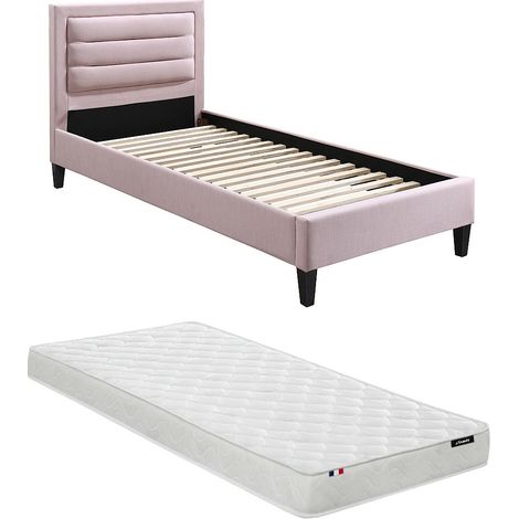 Letto 90 x 190 cm con testata rosa - Rosa + Materasso - MACHUPIO
