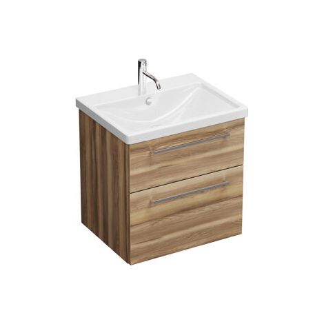 Burgbad Eqio Keramik-Waschtisch mit Unterschrank, 2 Auszüge und Stangengriff Frassino Dekor Cappuccino 63 cm (1/2)