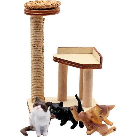 1 Ensemble de maison de poupée en bois, arbre à chat miniature, modèle d'arbre à chat, jouet, décoration pour maison de poupée (1/5)
