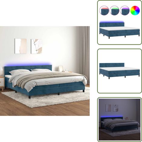 Letto con luci LED - vidaXL Letto a Molle con Materasso e LED Blu Scuro 200x200 cm - Letto con testiera regolabile