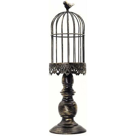 Bougeoir en forme de cage à oiseaux, en métal sculpté vintage avec dessus de cage à oiseaux, décoration en fer pour table, mariage, maison (1/5)