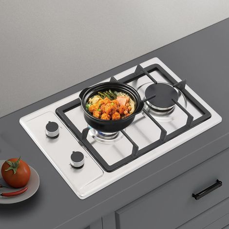 Réchaud à gaz de camping à 2 flammes, cuisinière à gaz portable pour l'extérieur, avec allumage par impulsion, deux brûleurs, pieds stables, barbecue et voyage, argent, 513110cm (1/5)