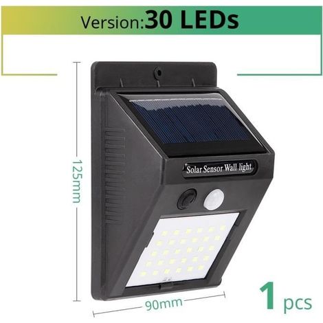 Lampadaire extérieur - Solaire - 30 LED - Détecteur de mouvement PIR - Imperméable - Noir