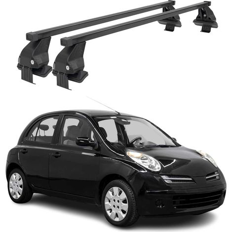 OMAC Barres de toit transversales en acier pour Nissan Micra III 2002-2010 5 Portes – Antivol inclus – Testées City Crash – DIN 75302:2019 – ISO/PAS 11154:2006 – Charge max 50 kg Noir (1/4)