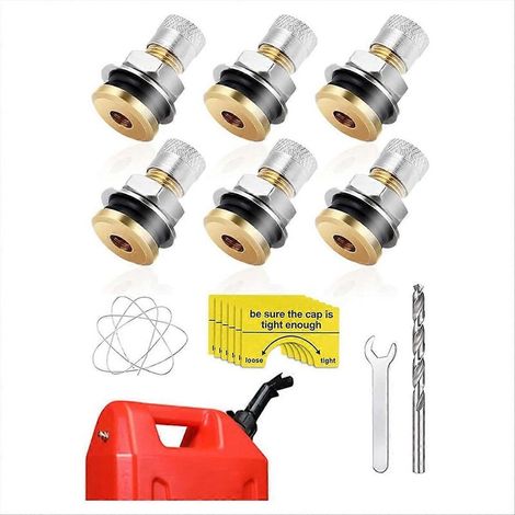 Lot de 6 bouchons d'aération métalliques pour réservoir et bidon d'essence, étanches, améliorent le débit du carburant, kit de fixation pour bidons d'essence (1/5)