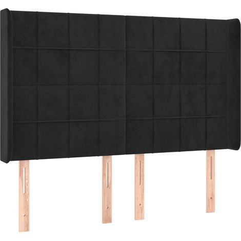 Testiera Testata del letto ad Orecchio Nera 147x16x118/128 cm in Velluto (1/4)