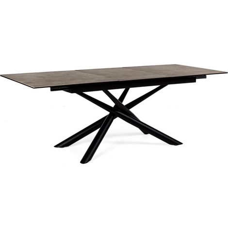 Hellin – Table extensible rectangulaire en céramique 6/8 places L160/220 – Plateau en céramique 5mm – Pieds en acier peint noir – Design contemporain (1/5)