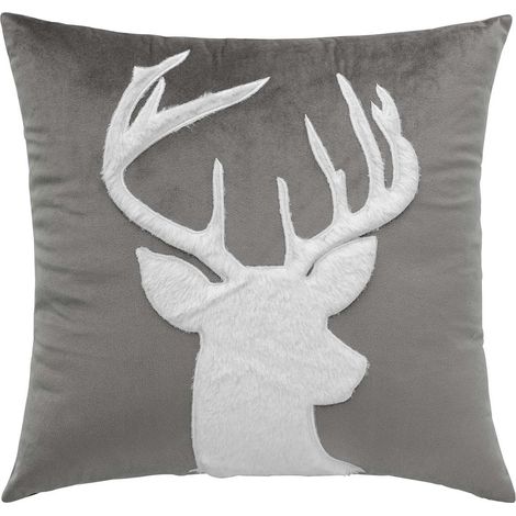 Coussin Déco en Velours "Cerf" 45x45cm Anthracite