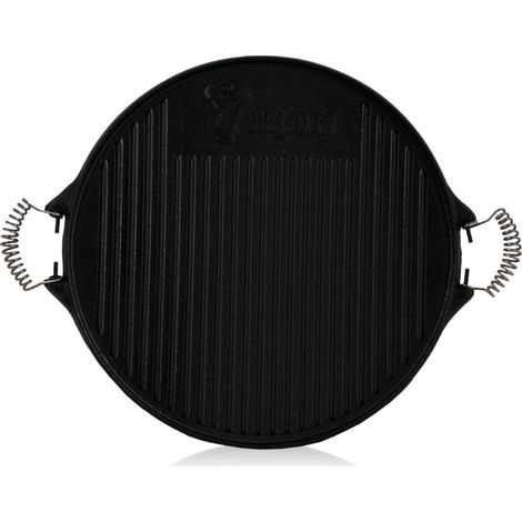 Bbq-Toro – Plaque de grillage réversible en fonte Ø 43 cm – Côté lisse et côté nervuré – Pour cuisson uniforme – Compatible avec grils à charbon et feu de camp