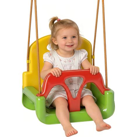 Balançoire pour bébé pour 9 à 36 mois 42x33x120-180 cm Multicolore avec dossier amovible et barre en T (1/5)
