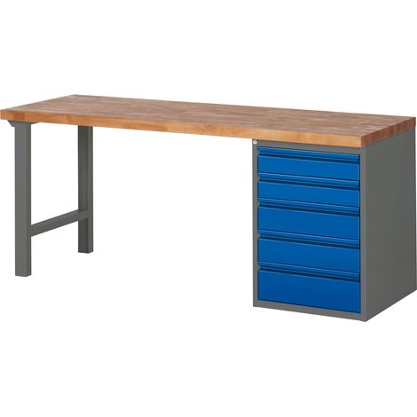 STIER Werkbank Premium mit 5 Schubladen BxTxH 2000x700x890mm anthrazitmetall / RAL5010 (1/5)
