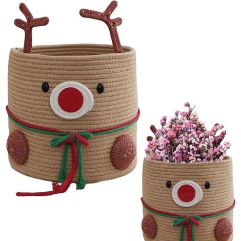 Panier de rangement en corde tressée Renne de Noël 3027 cm - organisation jouets maison, salon, chambre (1/5)