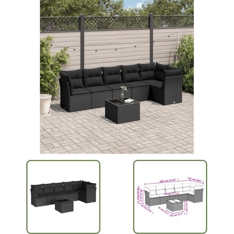 The Living Store 7-tlg. Garten-Sofagarnitur mit Kissen Schwarz Poly Rattan - Gartengestelle - Gartenmöbelset - Lounge Set - Rattan Möbel - Gartenlounge (1/3)
