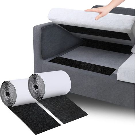 Coussin antidérapant, bande auto-agrippante roulée avec adhésif pour réduire efficacement les coussins de canapé qui glissent (10 cm x 2 m, noir) (1/5)