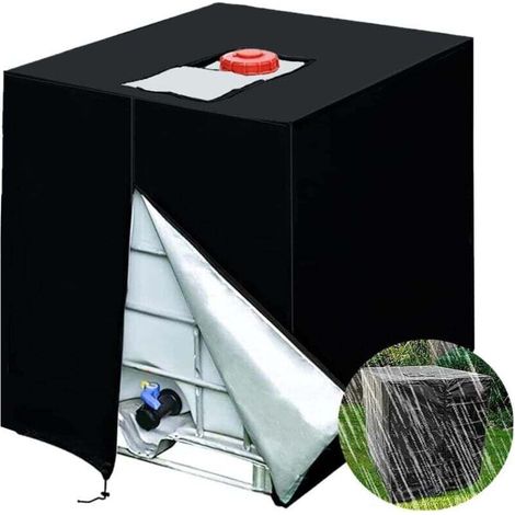Bache pour Cuve 1000 l, Bâche de Protection Solaire pour réservoir d'eau de Pluie IBC, Anti-poussière Anti-UV, Housse de Protection, bâche de Protection 116 x 100 x 120 cm, Noir (1/4)
