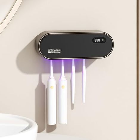 [NON UTILIZZATO] Portaspazzolino igienizzante UV da parete senza forare con funzione di asciugatura e timer, portaspazzolino ricaricabile da 1800 mAh, accessorio da bagno a 4 scomparti per bambini e a (1/5)
