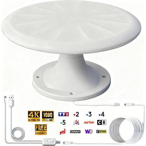 Antenne TV Exterieure Puissante, Antennes TNT Exterieur Puissante Réception Omnidirectionnelle 720° Antenne TV Exterieur, pour Camping Car, Caravane, Fourgon, Van, Camion, Bateau, 35FT Câble (1/5)