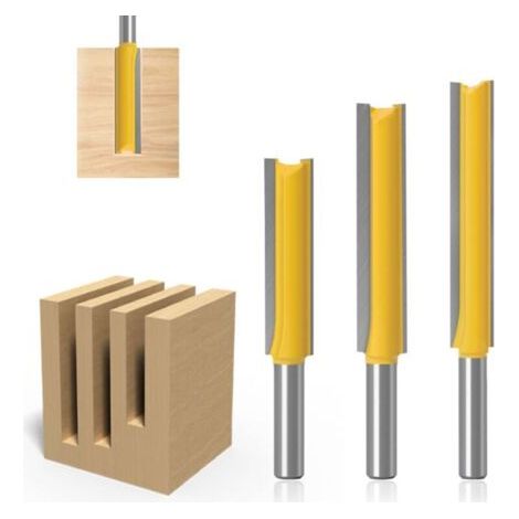 QORVA-Jeu de 3 fraises droites à queue de 8 mm en carbure pour le travail du bois 3 fraises droites extra longues : 8 x 12,7 x 50, 8 x 12,7 x 63 et 8 x 12,7 x 76 mm (1/4)