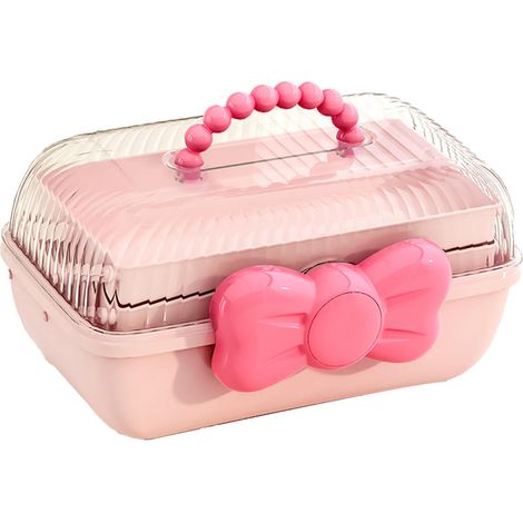 Boîte de rangement de bureau 3 tiroirs, couvercle transparent, grande capacité, multiples compartiments, organisateur de bureau pour jouets d'enfants Rose (1/5)