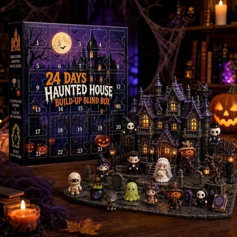 Calendrier de l'Avent Halloween 24 jours Maison hantée compte à rebours 2026 Mini figurines de collection, décoration de table, décoration de fête, surprise effrayante, 24 jours (1/5)