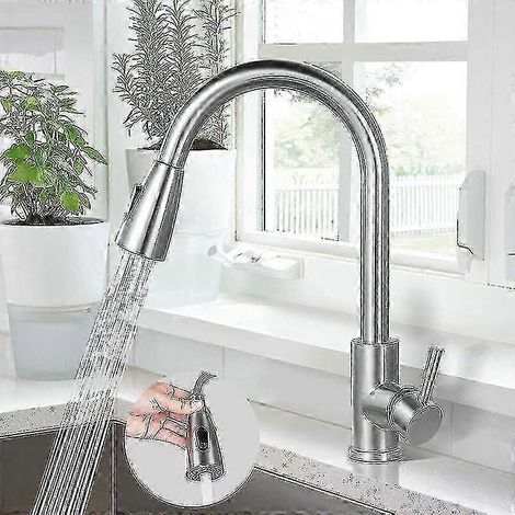 Rubinetto da cucina, miscelatore in acciaio inox 304, lavello girevole a 360° con doccetta estraibile - Sì (1/4)