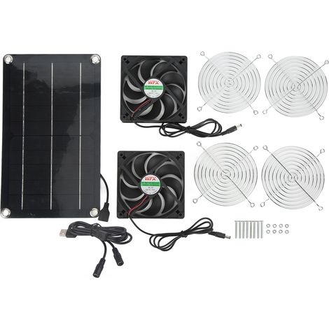 Umweltfreundlicher, tragbarer Solarventilator für Tierhäuser – Doppelabsaugung, 12 V, mit Solarpanel (1/5)