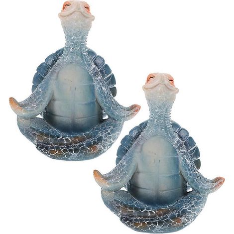 Deux sculptures en résine de tortues marines, statues décoratives de tortues de yoga pour le jardin. (1/5)