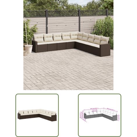 The Living Store 9-tlg. Garten-Sofagarnitur mit Kissen Braun Poly Rattan - Gartensofas - Outdoor Möbel - Gartenmöbel Set - Rattan Sofa - Lounge Set