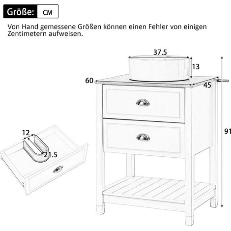 Waschtischunterschrank 60x45x91 cm MDF Weiß/Holzoptik, 2 Schubladen – MEUBLIV (1/5)