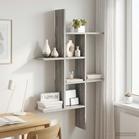 vidaXL Wall Shelf Grey Sonoma 61 x 15 x 102 cm Engineered Wood (1/5)