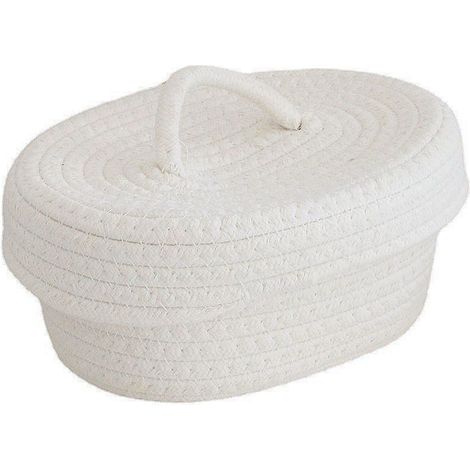 Boîte de rangement de bureau avec couvercle, panier en corde de coton fait à la main pour maquillage, articles divers, aiguilles à collation, blanc laiteux