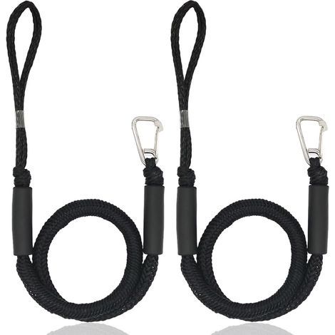 Corde d'amarrage, Accessoires Bateau Dock, Double Corde de Dock Tressée, Corde de Dock avec Crochet Corde d'amarrage pour Bateaux, Kayak, Jet Ski, Ponton, Canoë(Noir) (1/5)