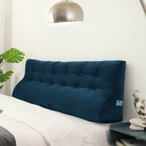 VERCART Compensé Coussin de lecture Triangulaire de Repos au lit Dossier Tête de lit Soutien Dorsal Oreiller Décoratif, Bleu Velours, 180 x 25 x 55 cm (1/5)