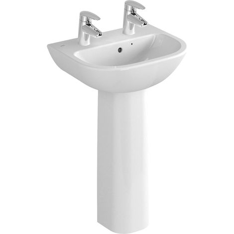 Vitra S20 Wash Basin and Full Pedestal 550mm Wide 2 Tap Hole (1/2)