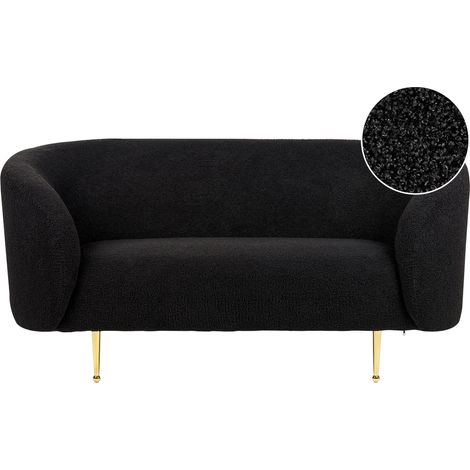 Sofá 2 plazas de poliéster negro dorado bouclé suave patas retro glamour Loen (1/5)