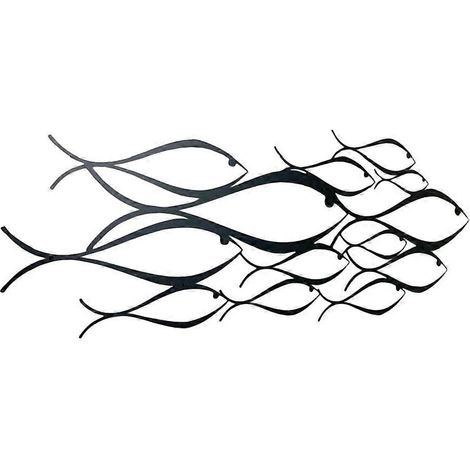 Décoration murale en métal représentant un banc de poissons - Pendentif mural artistique en forme de poisson pour la maison-43.00X15.00X0.50CM-Black