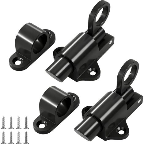Loquet Porte 2 Paires De Loquets Automatiques En Aluminium Noir Avec Ressort Pour Porte Serrure De Porte Avec Insert De Fixation Durable Pour Maison Bureau Sécurité Facile À Installer (1/5)
