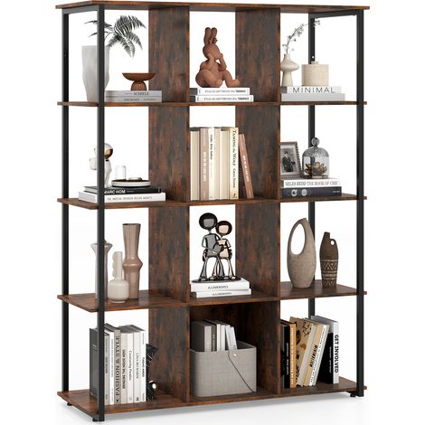 COSTWAY 12-Cube Bookcase Bedroom Tall Freestanding Bookshelf-Brown (1/5)