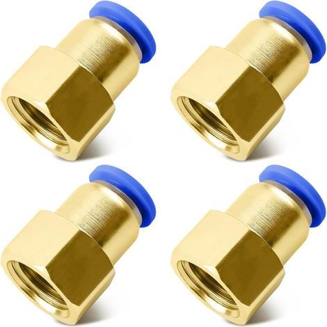 Lot de 4 raccords pneumatiques de 6 mm avec filetage intérieur 1/4" - Adaptateur de tuyau pour tuyau pneumatique de 6 mm - Raccord de tuyau femelle pour systèmes pneumatiques et fournitures (1/5)