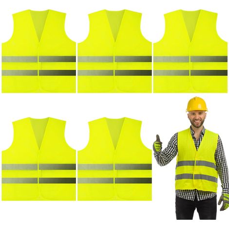 Gilet di sicurezza giallo ad alta visibilità 5 pezzi - Giubbotto riflettente certificato per conducenti, operai edili, ciclisti - Conforme agli standard europei