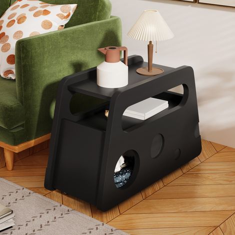 Mesa auxiliar de sofá con ruedas, 81x33x51,5 cm, mesa de centro móvil, mesita de noche, color negro (1/5)