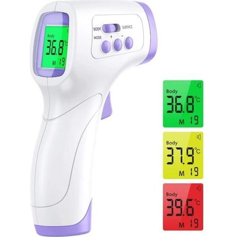 2-in-1 Infrarot-Stirnthermometer für Babys und Erwachsene, berührungslos. Fieberalarm, LCD-Display, Speicherfunktion (99 Messwerte). Geeignet für die Anwendung an Gegenständen und Personen. (1/5)