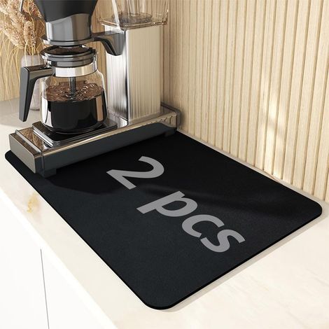 Lot de 2 tapis d'égouttement pour vaisselle, 50 x 60 cm, tapis d'égouttement pour évier, machine à café, tapis de séchage absorbant pour cuisine, comptoir, bar (noir) (1/5)