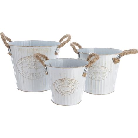 Secchio in zinco con manico in corda (set 3 unità) 20x17 cm, 17x15 cm, 15x13 cm