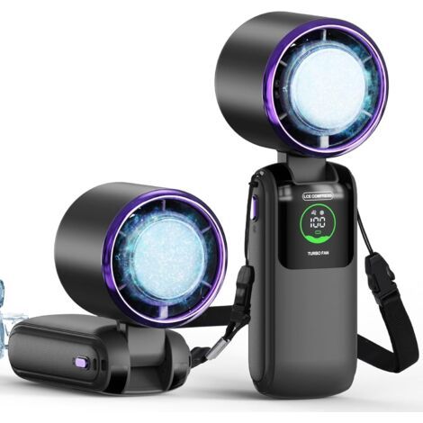 VURAHOME - Ventilateur turbo portable portable avec refroidisseur de glace, vitesse (1 à 100) 4000 mAh rechargeable [temps de refroidissement de 16 heures] (1/5)