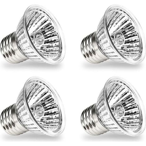 Wärmelampe für Schildkröten, UVA/UVB-Lampe, E27-Fassung, Vollspektrum-Halogenlampe für Reptilien-Aquarien, geeignet für Reptilien, Echsen und Schildkröten – 4 Stück (50 W)