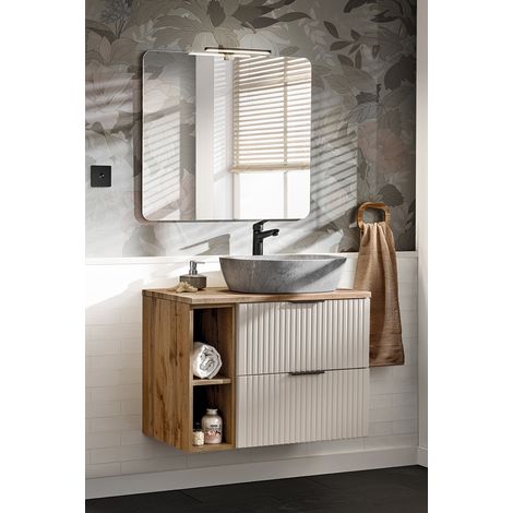 Waschplatz Set mit 80cm Waschtisch, 2-teilig, in kaschmir und Eiche, ADELAIDE-56-CASHMERE (1/5)