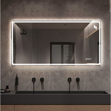 Espejo LED de baño 120 x 60 cm, antivaho, táctil, 3 temperaturas, OKMYHOME (1/5)