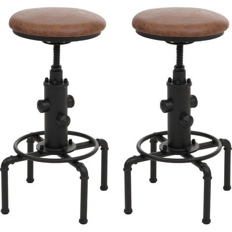 2er-Set Barhocker HHG-557, Barstuhl Tresenhocker höhenverstellbar drehbar Industrial Metall Kunstleder braun