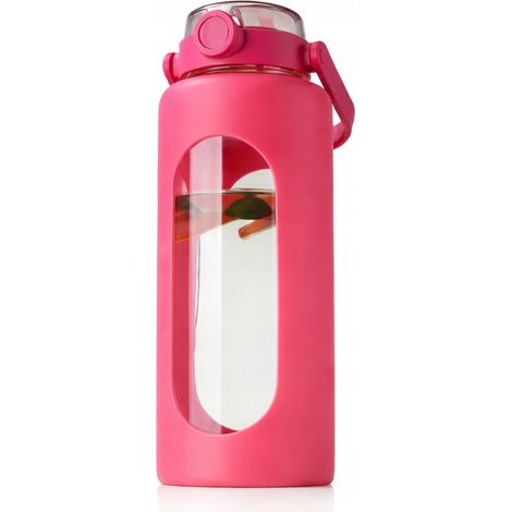 Botella deportiva de vidrio de 1,8 l para agua en el gimnasio con soporte para teléfono (1/5)